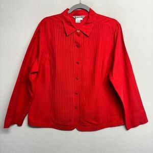 Winter Silks Cotton Linen Button Down Pleated Jacket Shirt L Red Collared